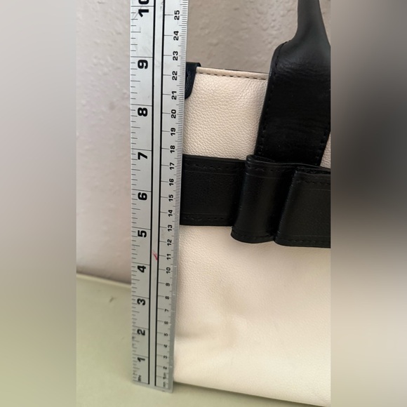 Kate Spade Black and Cream Leather Satchel Purse with Bow Accent - Picture 10 of 16